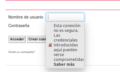 Aviso de conexión no segura